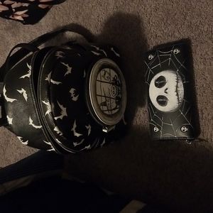 Nightmare Before Christmas backpack style purse and matching wallet.